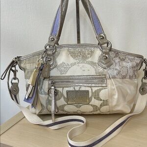 Coach Poppy Rocker Denim Patchwork Glitter Thread Bag 16732